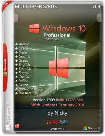 Обложка Windows 10 Pro x64 1809.17763.346 by Nicky (2019) MULTi13/ENG/RUS