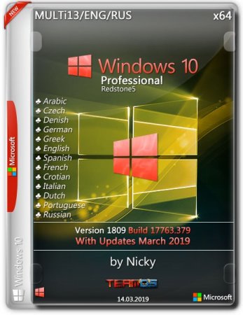 Обложка Windows 10 Pro x64 1809.17633.379 by Nicky (2019) MULTi14/ENG/RUS
